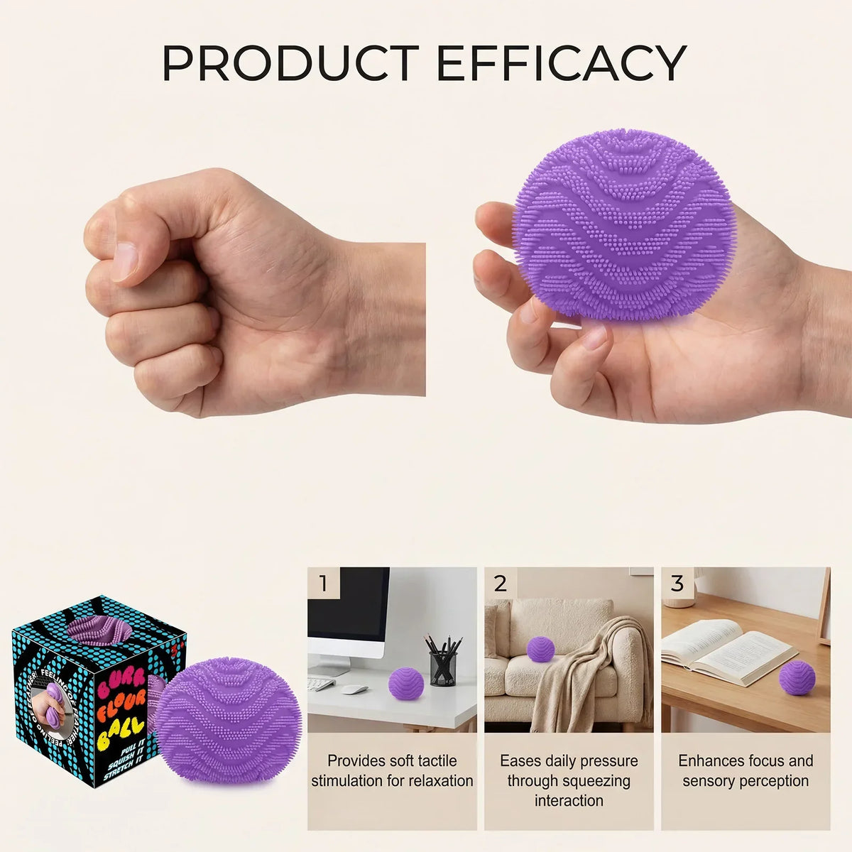 2026 New Model NeeDoh Fuzz Ball Wonder Waves Sensory Squeeze Toy Textured Stress Relief Fidget Ball for Adults Toy